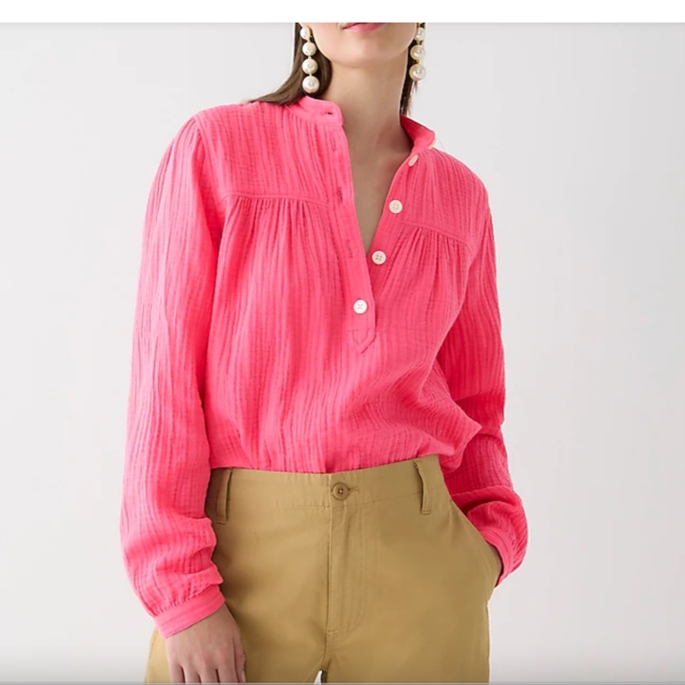 NWT J. Crew Fresco Popover Top in Soft Gauze XS in Vivid Begonia